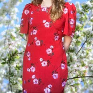 NWOT Red Calvin Klein Floral Embroidered Dress